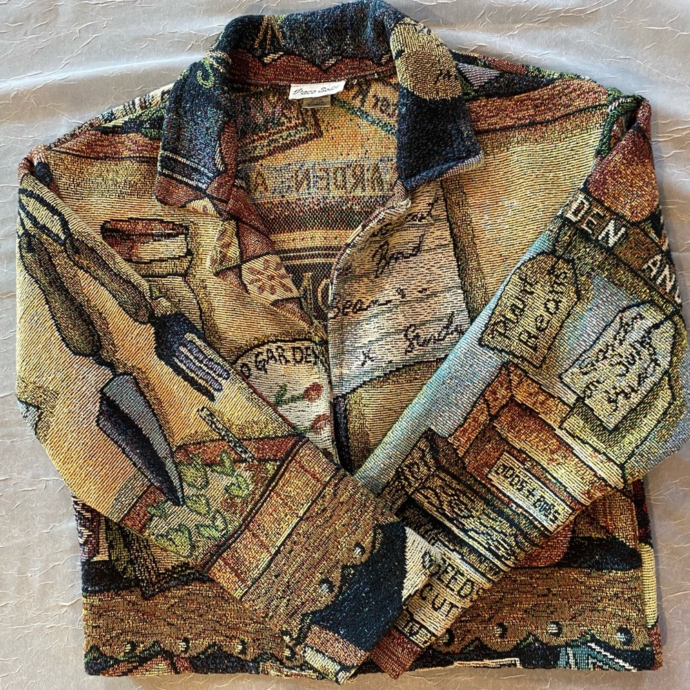 Vintage Jacket Paco Soler Artistic Tapestry Blazer Garden Apples Medium Large